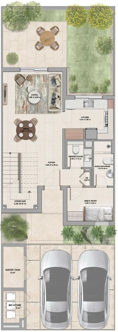 2-bedroom townhouse (mid unit), ground floor plan