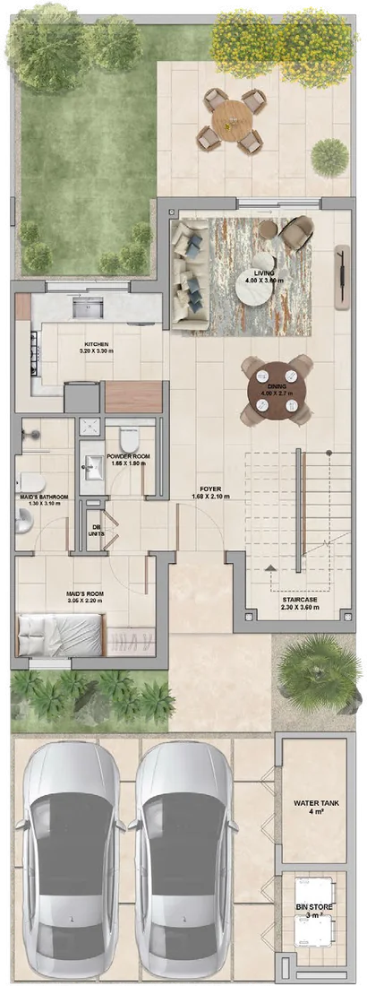 3-bedroom townhouse (mid unit), ground floor plan